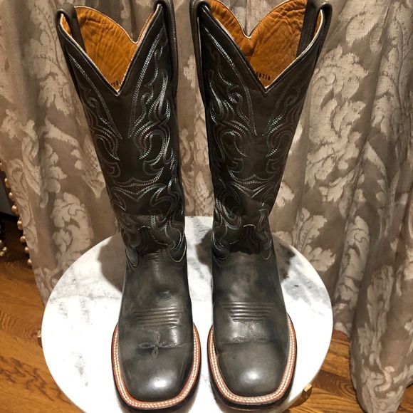 Lucchese Shoes - Lucchese steel grey leather boots with blue embroidered design